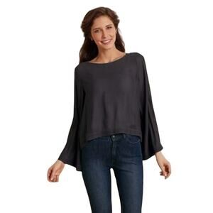 Women's Soft Surroundings Sonnet Blouse Boat Neck Bell Sleeves Dark Gray Small